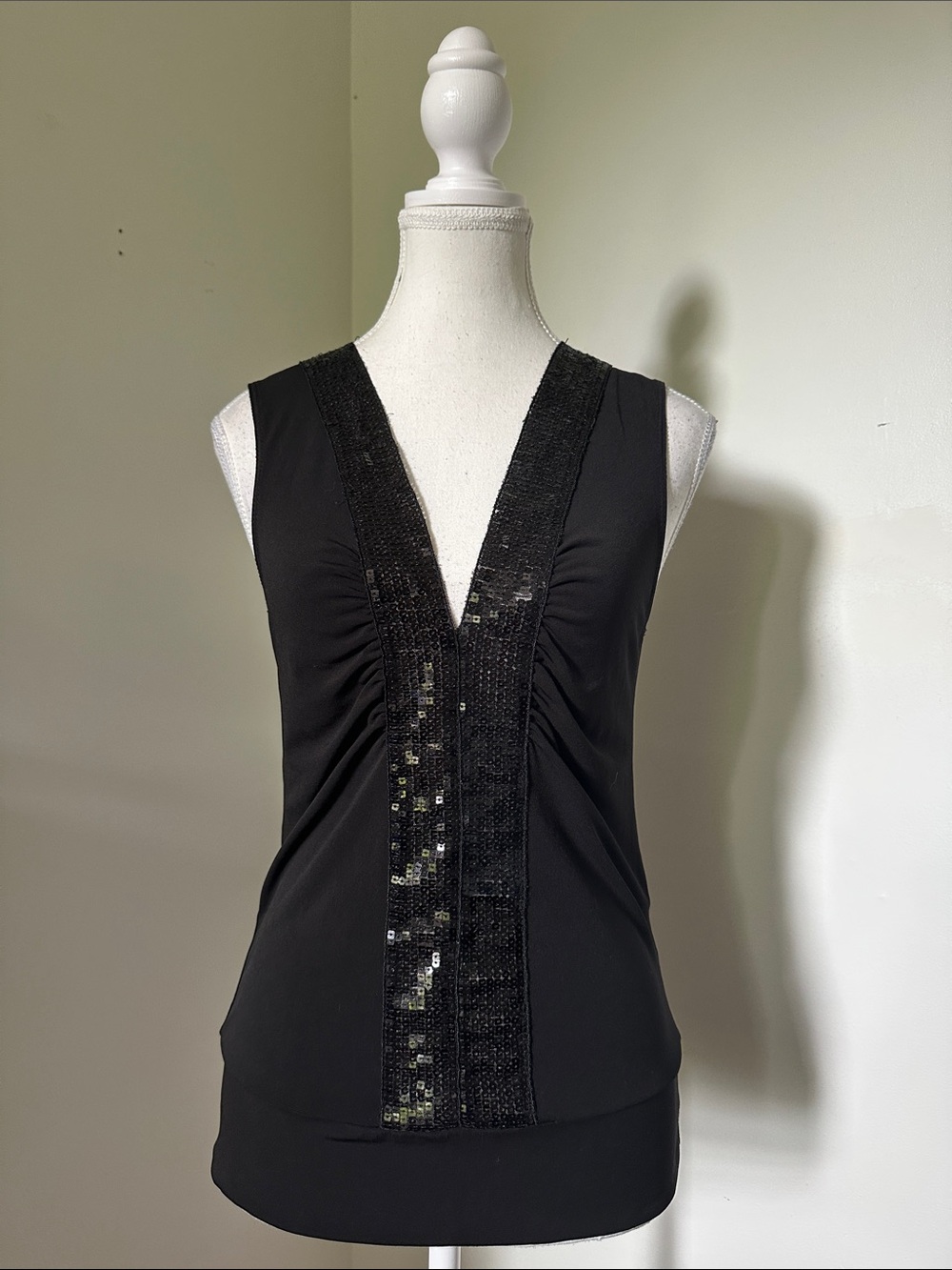 LE CHATEAU Black Sequin Y2K Glam Party Holiday Punk Vneck Tank Top Medium
